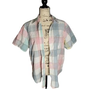 Angelique unique Patterned plaid button up summer shirt medium old vintage